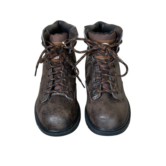 Brahma Mens 5.5 Womens 7 Steel Toe Work Boots Brown Oil & Slip Resistant Lace Up - Picture 2 of 8